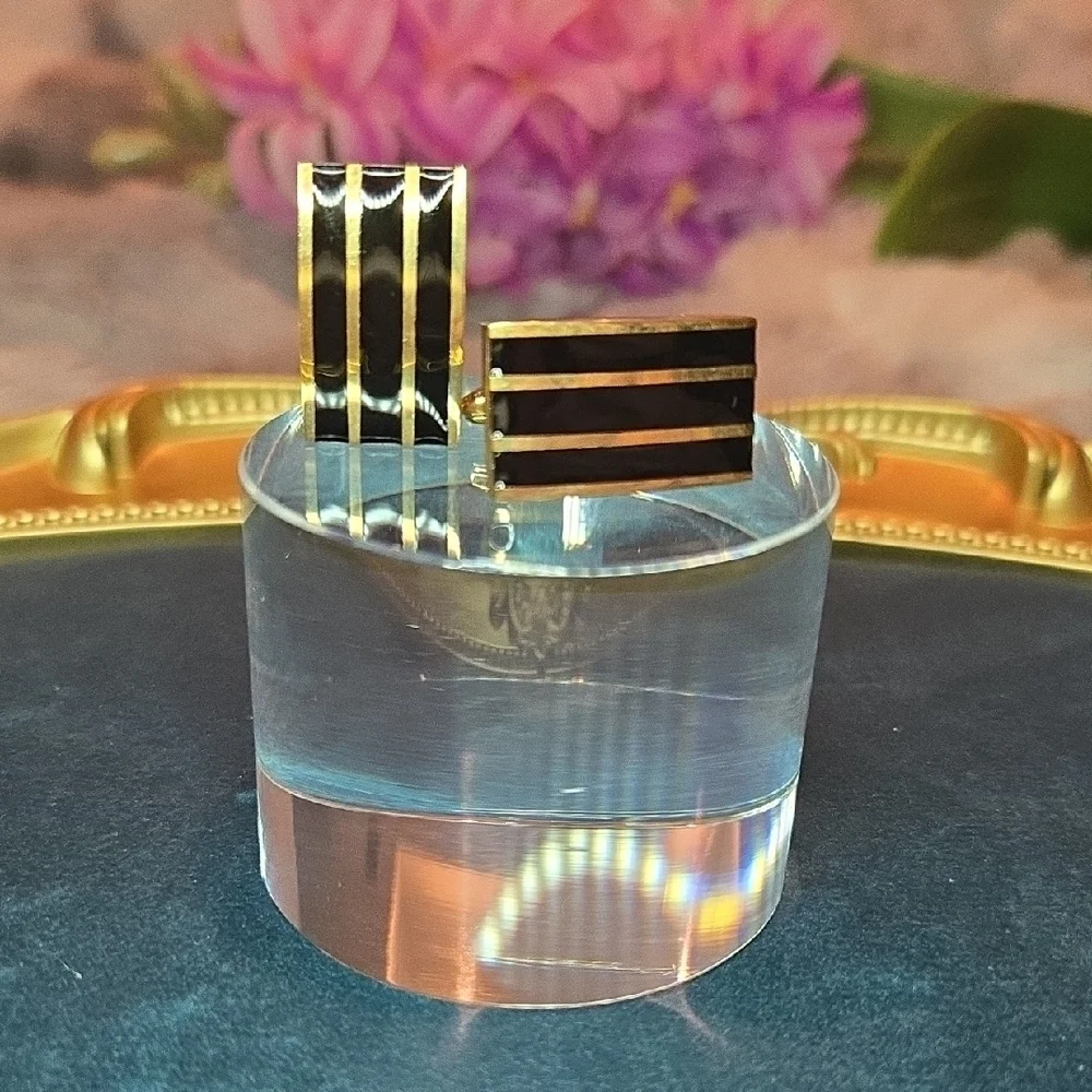 Gold and Black Striped Stainless Steel Cufflinks Brand New - Picture 1 of 10